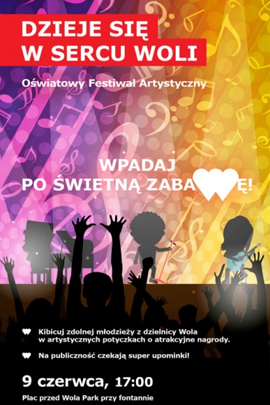 Oświatowy Festiwal Artystyczny w Wola Parku Styl życia, LIFESTYLE - W najbliższy piątek 9 czerwca w Wola Parku odbędzie się Oświatowy Festiwal Artystyczny. Podczas wydarzenia wystąpią młodzi artyści z placówek oświatowych funkcjonujących w dzielnicy Wola.