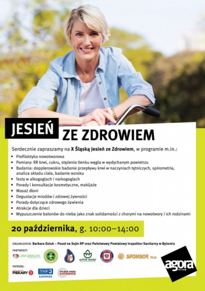 Skorzystaj z bezpÅ‚atnych badaÅ„ i porad zdrowotnych w Agorze Bytom Styl Å¼ycia, LIFESTYLE - 20 paÅºdziernika galeria handlowa Agora Bytom zaprasza na bezpÅ‚atne badania profilaktyczne, porady zdrowotne i kosmetyczne, a takÅ¼e promocjÄ™ zdrowej Å¼ywnoÅ›ci w ramach 10. edycji ,,ÅšlÄ…skiej Jesieni ze Zdrowiemâ€™â€™. PoczÄ…tek o godz. 10.00. WstÄ™p wolny.
