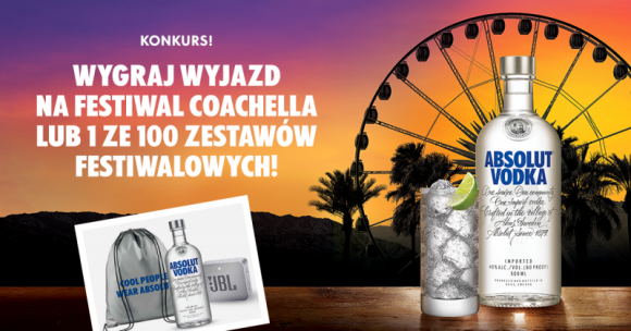 Absolut wystartowaÅ‚ z kolejnym konkursem â€“ wygraj bilety na Coachella Festival Muzyka, LIFESTYLE - Marka Absolut wystartowaÅ‚a z kolejnÄ… edycjÄ… konkurs dla miÅ‚oÅ›nikÃ³w muzyki i dobrej zabawy. Do wygrania wyjÄ…tkowe nagrody â€“ podwÃ³jne bilety na Coachella Festival oraz zestawy festiwalowe. Co trzeba zrobiÄ‡? To Absolutnie Å‚atwe!