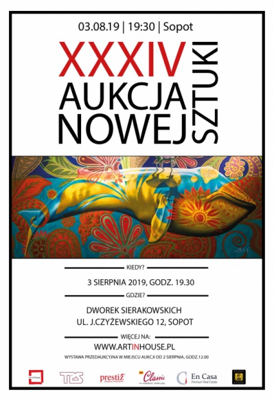 Wieloryb na Monciaku, czyli XXXIV Aukcja Nowej Sztuki Sztuka, LIFESTYLE - JuÅ¼ 3 sierpnia o 19:30 ponownie zobaczymy siÄ™ w Dworku Sierakowskich w Sopocie, by wspÃ³lnie wziÄ…Ä‡ udziaÅ‚ w XXXIV Aukcji Nowej Sztuki. Do wylicytowania aÅ¼ 87 obrazÃ³w i rzeÅºb!